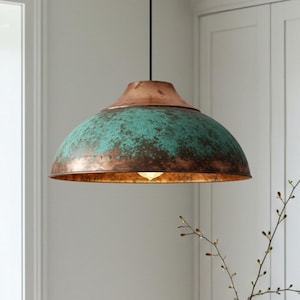 Oxidized Copper Dome Hanging Light ,Industrial Modern Copper lamp Patina,Dome Copper Pendant Lamp, Ceiling Dome Lamp,Farmhouse Pendant Light