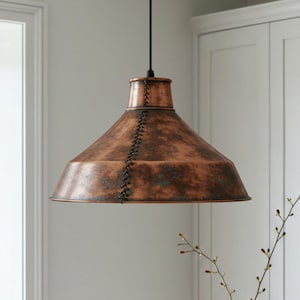 Luminária pendente de cúpula de cobre oxidado, luminária de cúpula de teto, luminária pendente, decoração rústica, luminária industrial de cobre, luminária de ilha de cozinha
