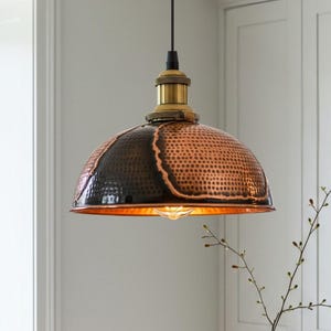 Black pendant light shade , Handmade Oxidized Dome Copper Pendant Light , Rustic Farmhouse Kitchen Island Copper Light Fixture
