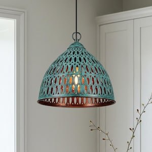 Modern Copper Dome Pendant Lamp Green Patina, Hammerd Dome Lamp, Ceiling Dome Lamp, Copper Dome Light fixture, Rustic Chandelier