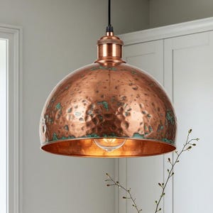 Copper Dome Pendant Lamp , Handmade Green Patina Light , Hanging Dome Lamp , kitchen island Light,Copper Dome Lamp