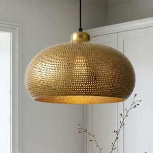 Brass Pendant Light–  Dome Lamp – Handmade Moroccan Ceiling Fixture – Rustic Vintage Lighting–Brass handmade Moroccan decor –brass dome lamp