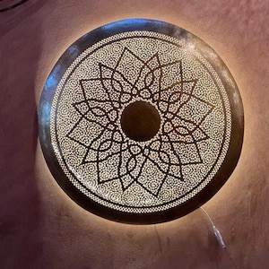 Moroccan wall light, Moroccan wall light disc , round brass night light lampshade, Brass handmade Moroccan wall decor ,Wall Light