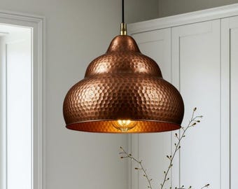 Handmade Copper Dome Pendant Light: Rustic Green Patina Chandelier