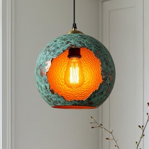 Handmade Moroccan copper pendant light – Patina swirl design – Perforated ceiling lamp with ambient shadow effect
