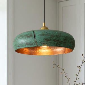 Handmade Green Patina Light , Hanging Dome Lamp , Copper Dome Pendant Lamp, kitchen island Light,Copper Dome Lamp