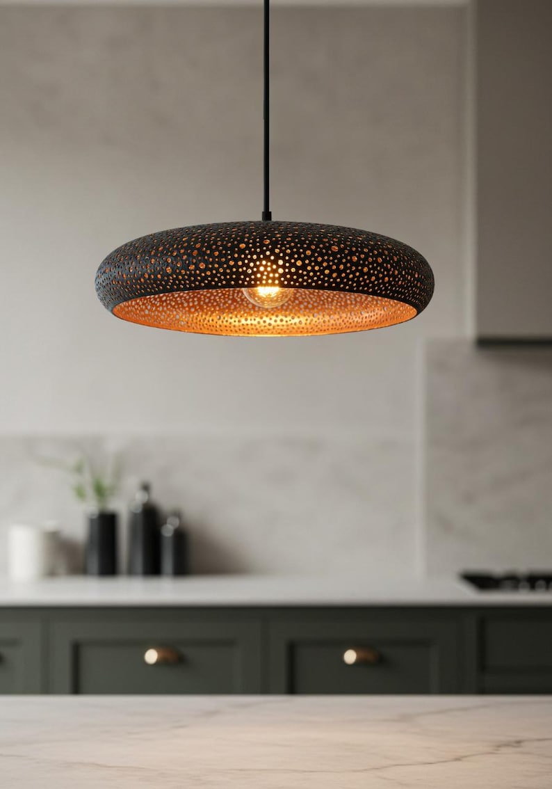 Hammered Dome Lamp, Moroccan Copper Ceiling DomeLamp, Chandelier Farmhouse Light, Handmade Pendant Light, Kitchen Island
