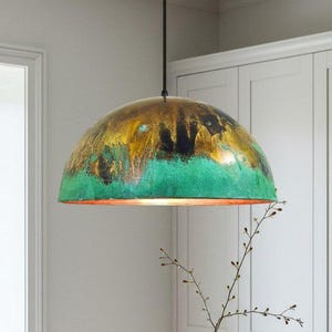 Oxidized Copper Patina Pendant Light: Handmade Moroccan Brass Lamp