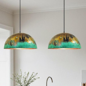 Set of 2 Oxidized pendant Copper Patina Light,Copper Patina Lamp, Hanging Pendant Lighting, Kitchen Island Lighting, Ceiling Light Fixture