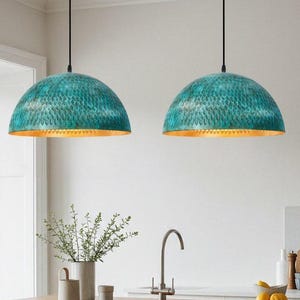Set of 2 Oxidized pendant Copper Patina Light,Copper Patina Lamp, Hanging Pendant Lighting, Kitchen Island Lighting, Ceiling Light Fixture