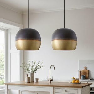 Set of 2 Dome Lamp, Moroccan Lamp, Pendant Lamp, Copper Lamp, Modern Lamp Pendant Light with Hammered Surface Detail - Interior Design.