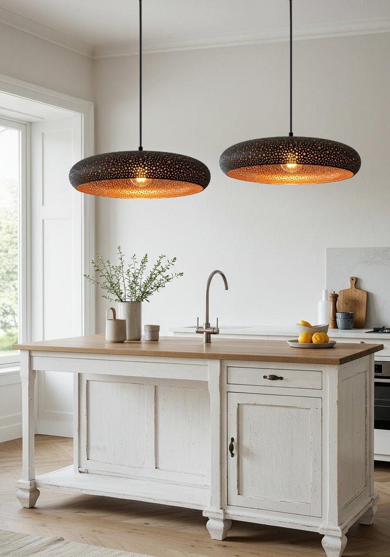 Hammered Dome Lamp, Moroccan Copper Ceiling DomeLamp, Chandelier Farmhouse Light, Handmade Pendant Light, Kitchen Island