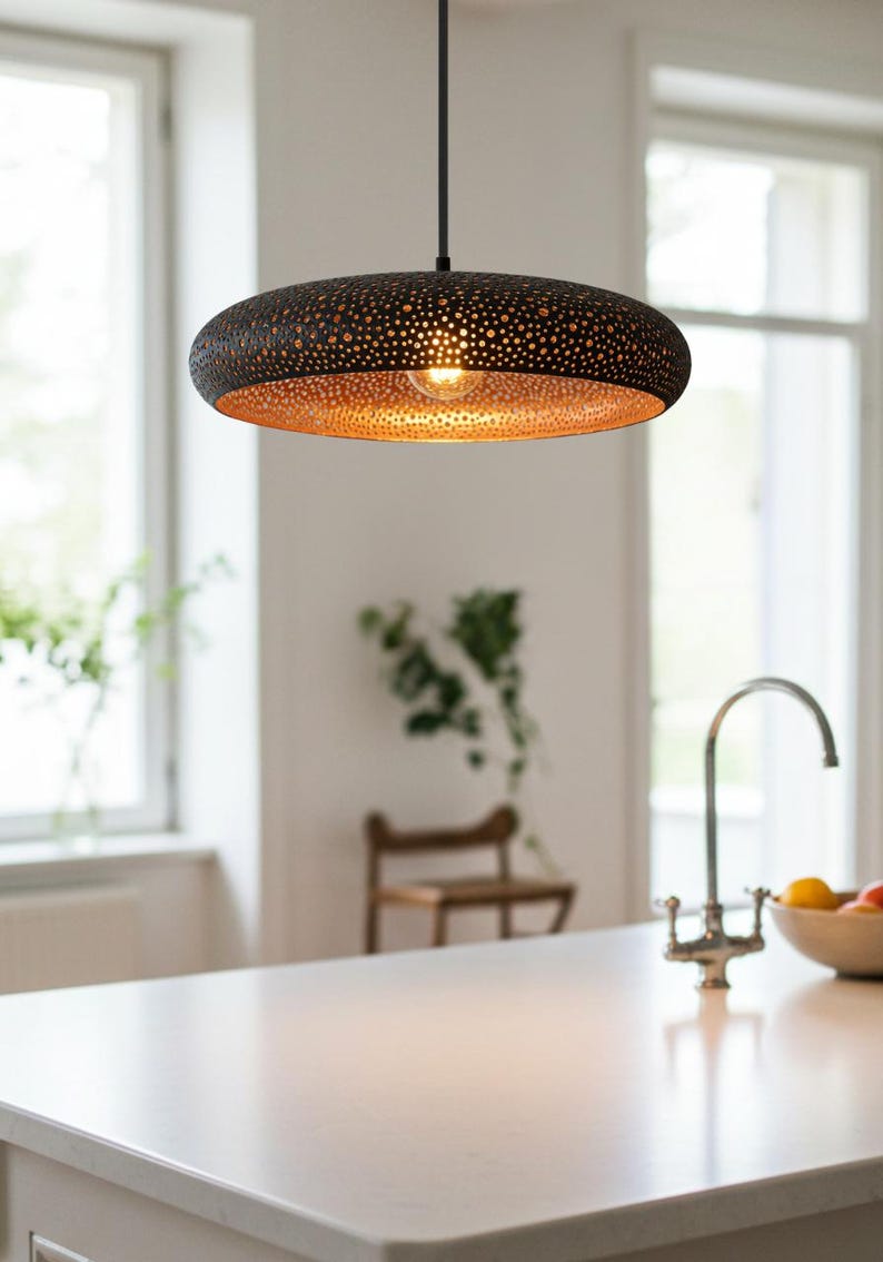 Hammered Dome Lamp, Moroccan Copper Ceiling DomeLamp, Chandelier Farmhouse Light, Handmade Pendant Light, Kitchen Island