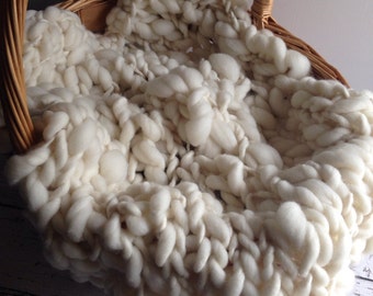Chunky Knit Textured Merino Mini Blanket / Photography Prop / Natural