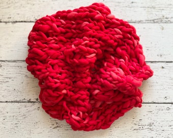 Chunky Knit Thick and Thin Textured Merino Bump Blanket / Photography Prop / Red