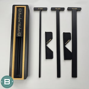 May include: A black and gold box with the text "Bardent Makes" and three black tools with measurements of 5 mm, 10 mm, and 15 mm. Two black angled tools are also included, labeled 2.5 mm and 3.5 mm.