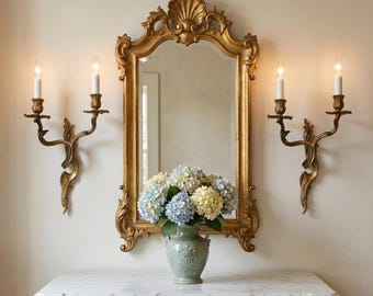 Antique Brass Wall Sconces, Restored Rococo Revival Pair with New Wiring