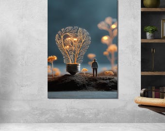 Farmer & Lightbulb Canvas Print: Modern Wall Art Decor