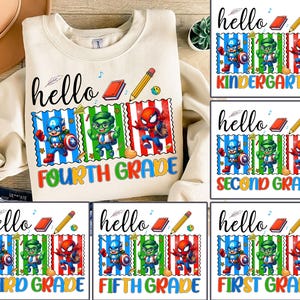 6 Superhero Back To School Png Bundle, 2nd/3rd/4th Grade Png, Preppy Back To School, Cartoon First Day Of School Png