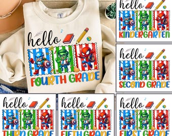 6 Superhero Back To School Png Bundle, 2nd/3rd/4th Grade Png, Preppy Back To School, Cartoon First Day Of School Png
