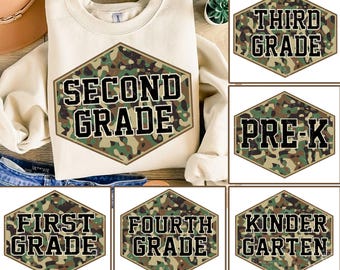 Retro Back to School Boys Old Camo Png Bundle, Kindergarten Png, First Day Png, Pre-K to Third Grade Png, School Boy Png