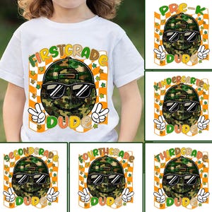 6 Retro Back to School Boys Png Bundle, Camo Kindergarten Kid Png, First Day Png, Pre-K to Third Grade Png, School Boy Png