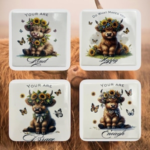 Highland Cow Coasters Set of 4