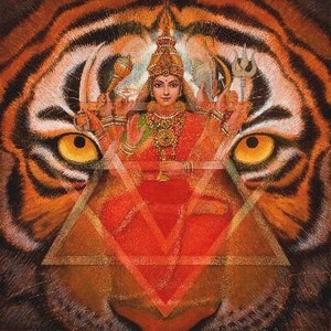 DURGA TIGER Mandala Hindu Goddess Spiritual Meditation Art Print of Painting by Sue Halstenberg image 1