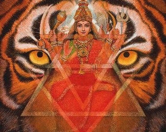 DURGA TIGER Mandala Hindu Goddess Spiritual Meditation Art Print of Painting  by Sue Halstenberg