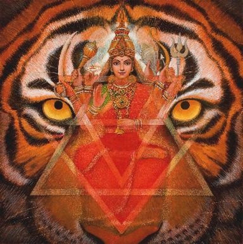 DURGA TIGER Mandala Hindu Goddess Spiritual Meditation Art Print of Painting by Sue Halstenberg image 1