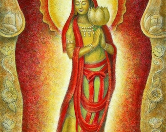KUAN YIN LOTUS Alcove Female Goddess Zen Buddhist Meditation Spiritual Art Print of Painting by Sue Halstenberg