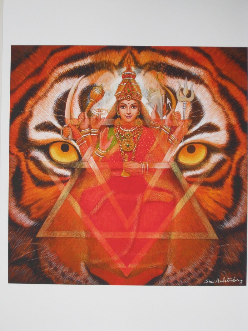 DURGA TIGER Mandala Hindu Goddess Spiritual Meditation Art Print of Painting by Sue Halstenberg image 4