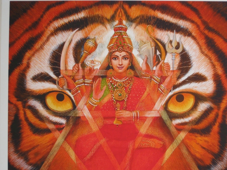 DURGA TIGER Mandala Hindu Goddess Spiritual Meditation Art Print of Painting by Sue Halstenberg image 2