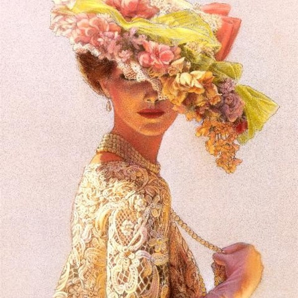 VICTORIA FLOWER HAT Victorian Lady Portrait in Lace Fashion Elegance Art Poster of Painting by Sue Halstenberg