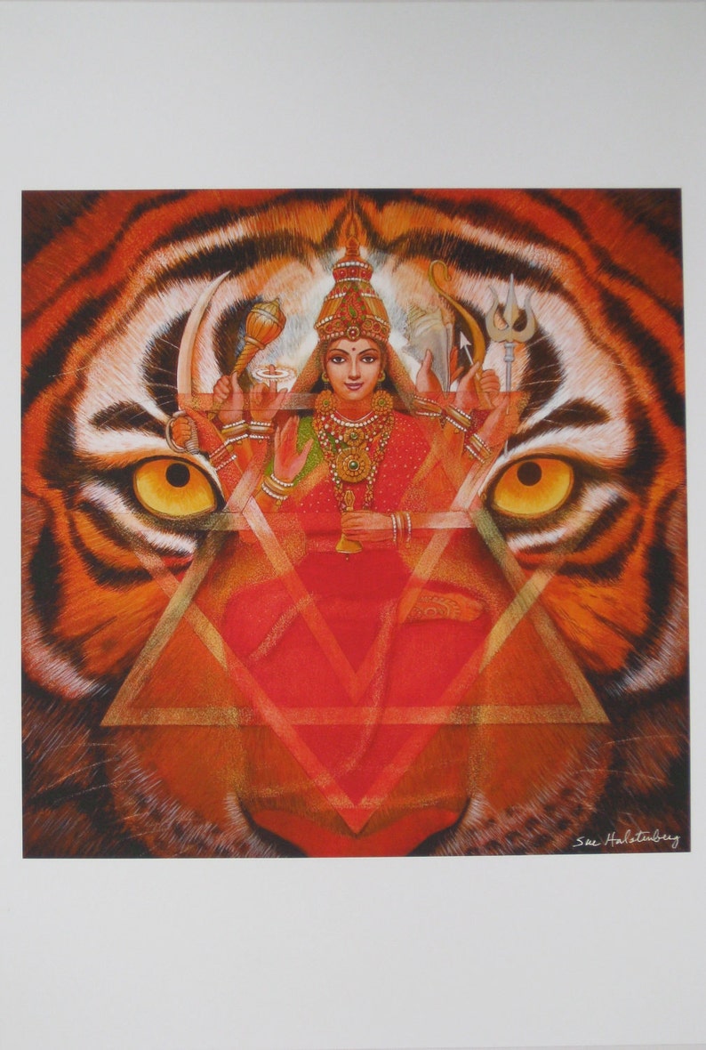 DURGA TIGER Mandala Hindu Goddess Spiritual Meditation Art Print of Painting by Sue Halstenberg image 3