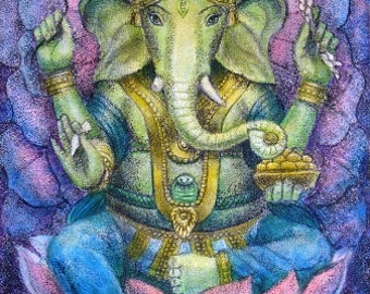 GANESHA LOTUS Hindu India Elephant Spiritual Art Poster Print Buddhist Meditation by Sue Halstenberg