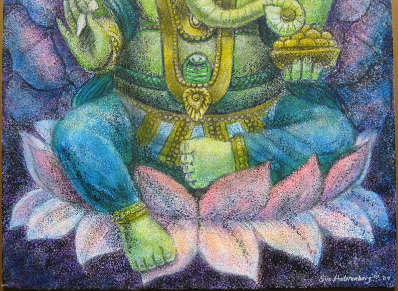 GANESHA LOTUS Hindu India Elephant Spiritual Art Poster Print Buddhist Meditation by Sue Halstenberg image 4