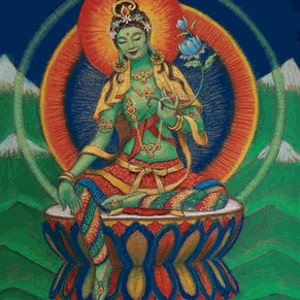 GREEN TARA GODDESS  Spiritual Tibetan Buddhism Meditation Art Print Poster  by Sue Halstenberg