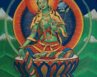 GREEN TARA GODDESS  Spiritual Tibetan Buddhism Meditation Art Print Poster  by Sue Halstenberg