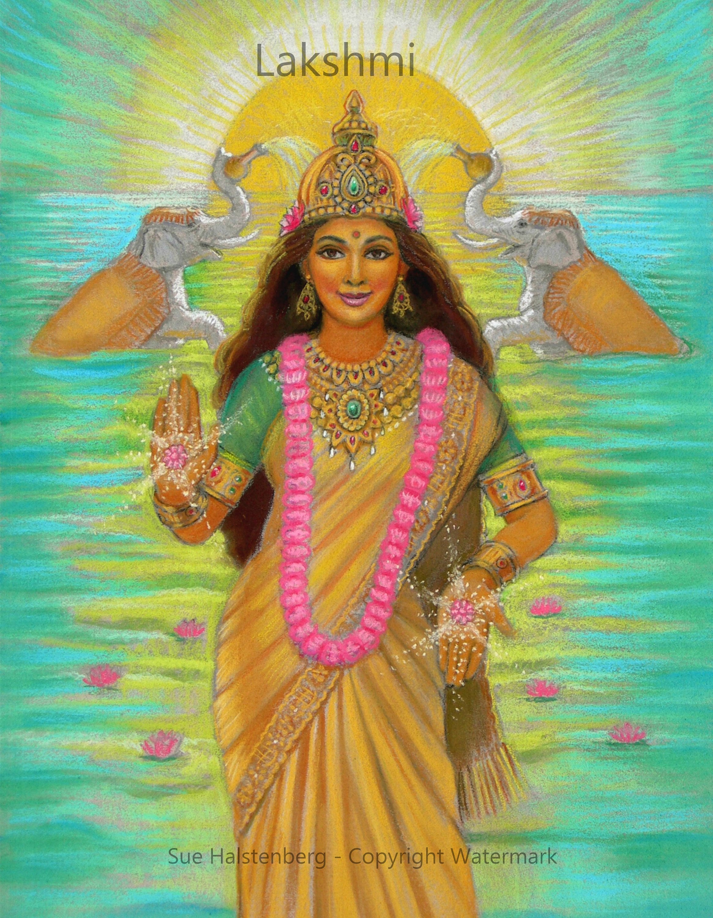 DIN A4 Kunstdruck Lakshmi – Hindu Göttin Des Reichtums, Ungerahmt, Hochwertiges Mattes Fotopapier 230 G/m²