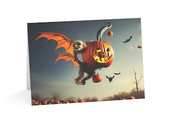 Pumpkin Rider Halloween Card | Surreal Flying Jack-O'-Lantern Art | Single Card
