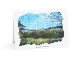 Winter on the Bay Greeting Card | New England Coastal Landscape | Blank Inside | Single Card