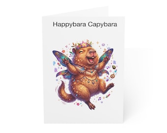 Happybara Fairy Capybara Greeting Card - Whimsical Animal Art - Blank Inside | Single Card