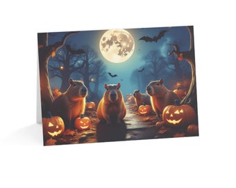 Happybera Halloween Card | Cute Capybara Pumpkin Art | Single Card