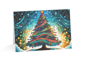 Whimsical Christmas Tree Card | Colorful Holiday Art | Single Card
