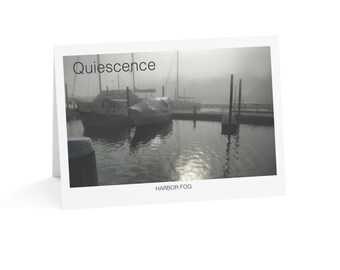 Quiescence Harbor Fog Greeting Card | Misty New England Marina Art | Blank Inside | Single Card