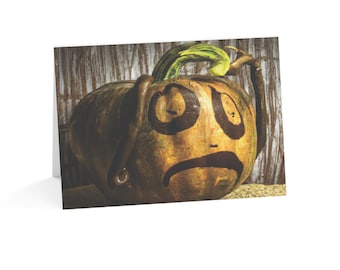 Worried Pumpkin Halloween Card | Surreal 5x7 Greeting Card | Single Card