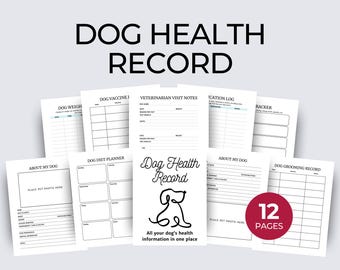 Paquete imprimible de registro de salud canina, rastreador y planificador (descarga digital)