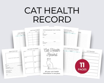 Pacchetto stampabile di cartelle cliniche per gatti, tracker e planner (download digitale)