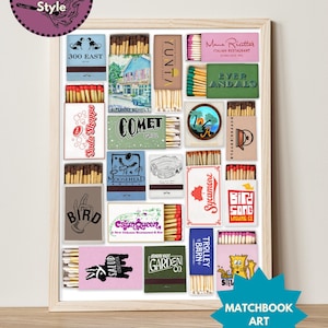 CHARLOTTE, NC Matchbox Print | Wall Decor Instant Download | Vintage City Artwork | Charlotte Bars, Restaurants, & Popular Locations
